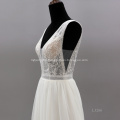 Sexy Backless Sleeveless Illusion V Neck Chapel Train Hot Sale Lace Wedding Dress